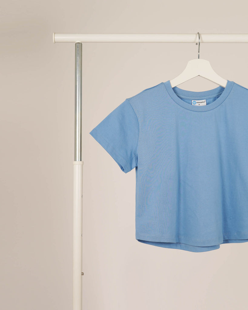 Melangebox Crop Top: Solid Cyan Blue