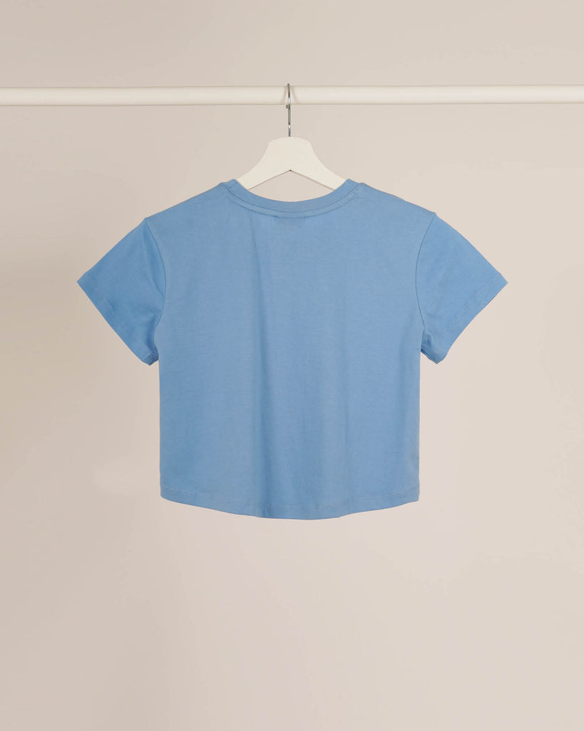 Melangebox Crop Top: Solid Cyan Blue