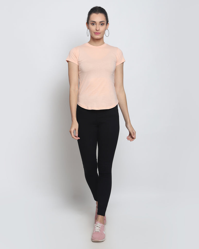 Melangebox Women Crew Neck Top: Solid Peach