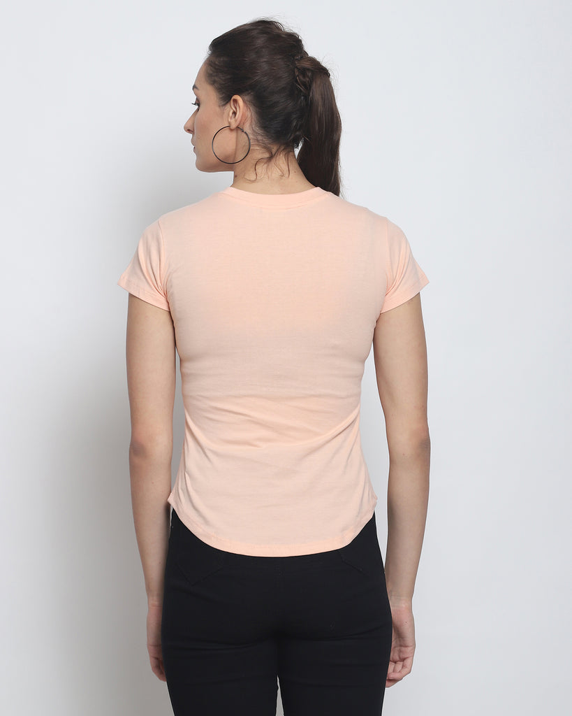 Women Crew Neck Top: Solid Peach