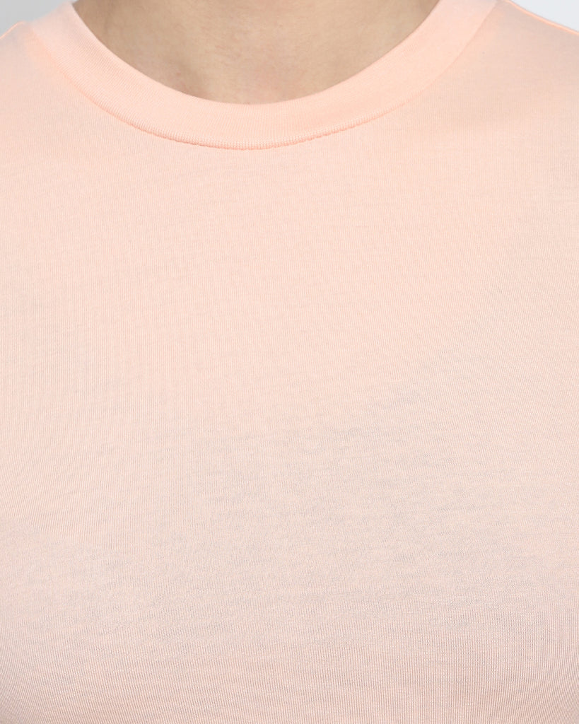 Women Crew Neck Top: Solid Peach