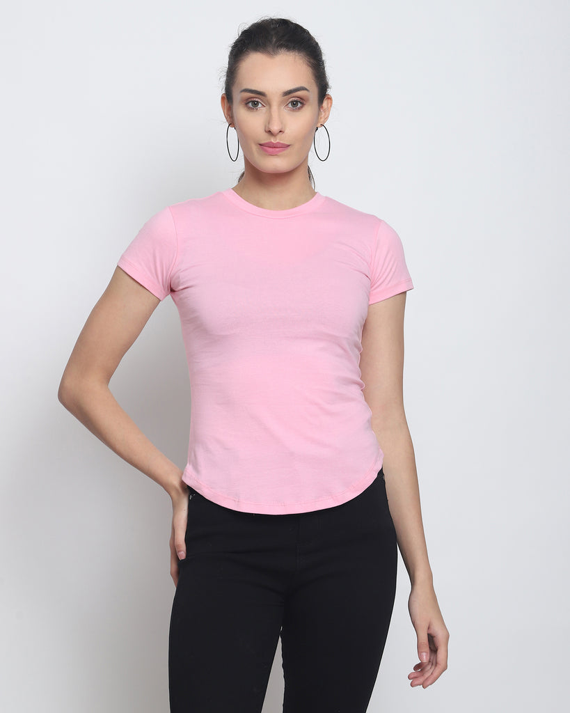 Melangebox Women Crew Neck Top: Solid Pink