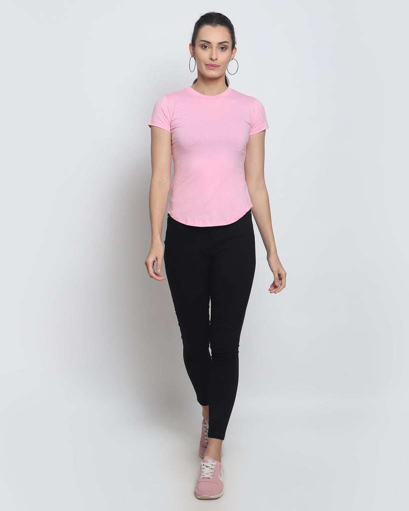 Melangebox Women Crew Neck Top: Solid Pink