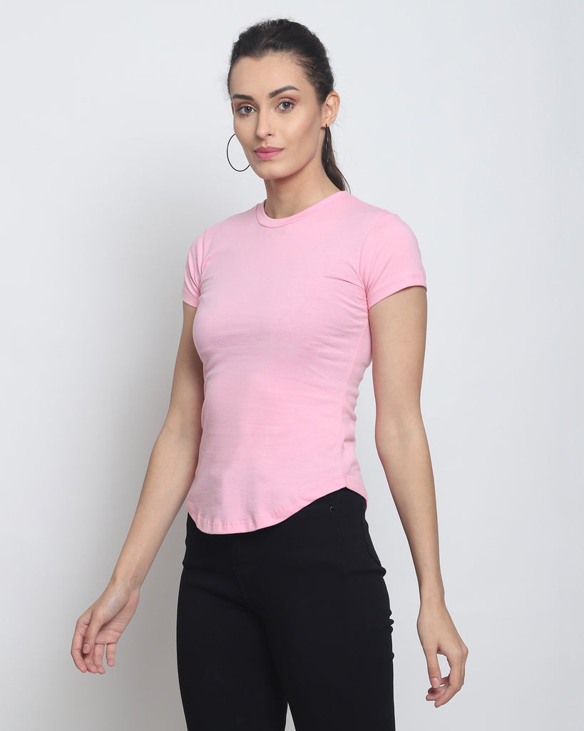 Melangebox Women Crew Neck Top: Solid Pink