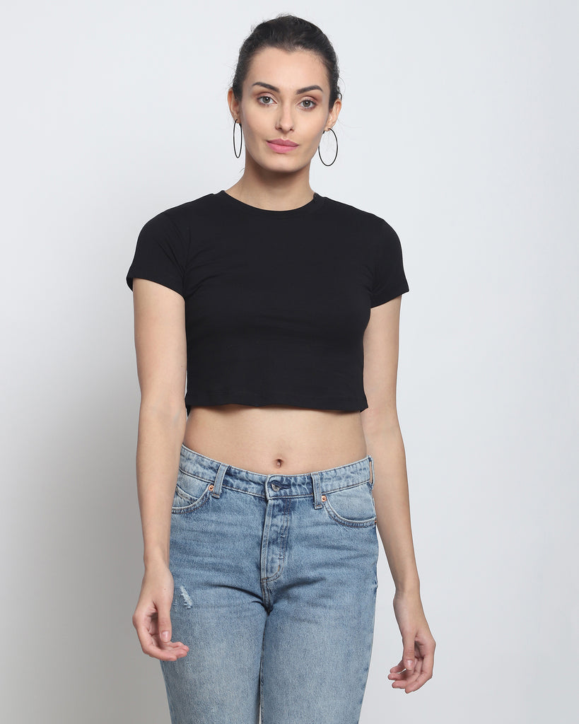 Melangebox Crop Top: Solid Black