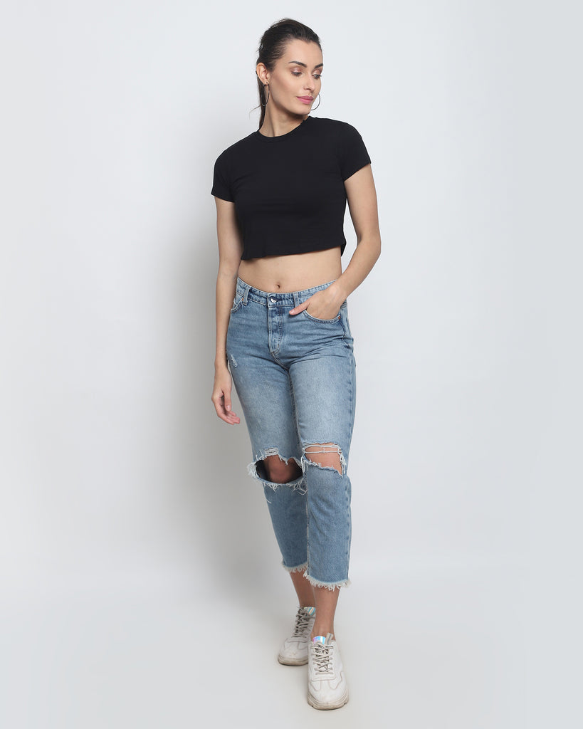 Melangebox Crop Top: Solid Black