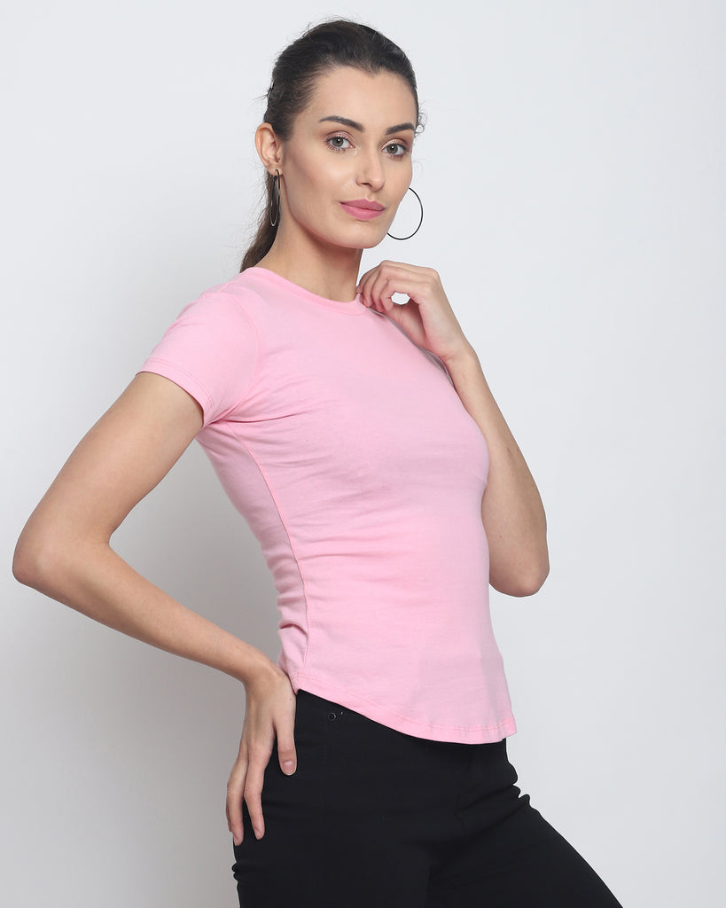 Melangebox Women Crew Neck Top: Solid Pink