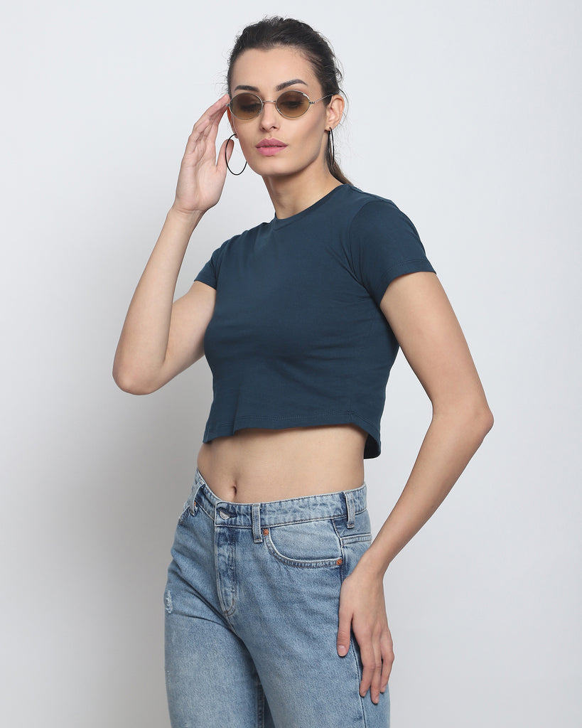 Melangebox Crop Top: Solid Deep Teal Blue