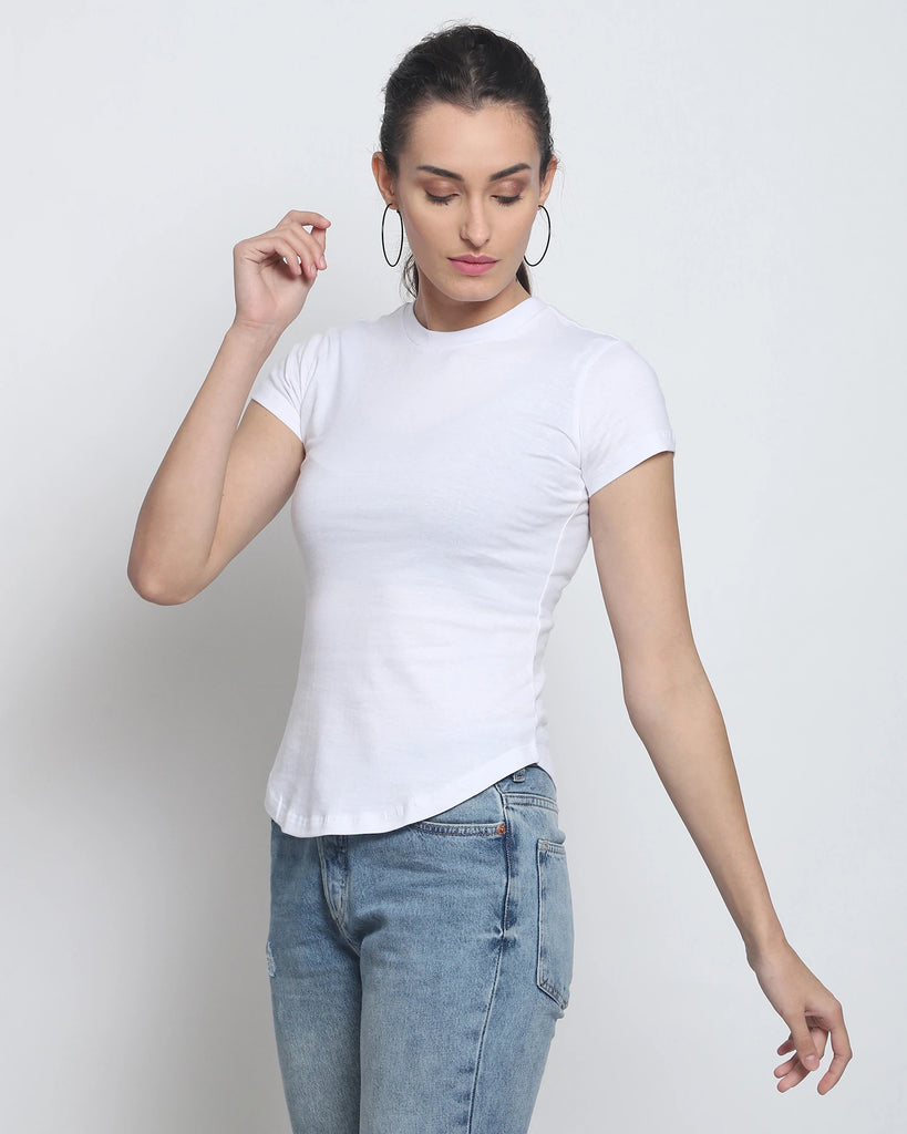 Melangebox Women Crew Neck Top: Solid White