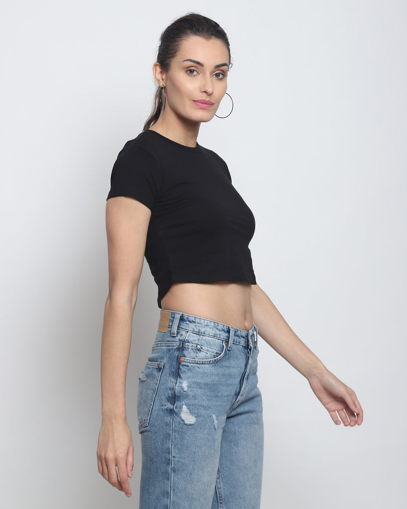 Melangebox Crop Top: Solid Black