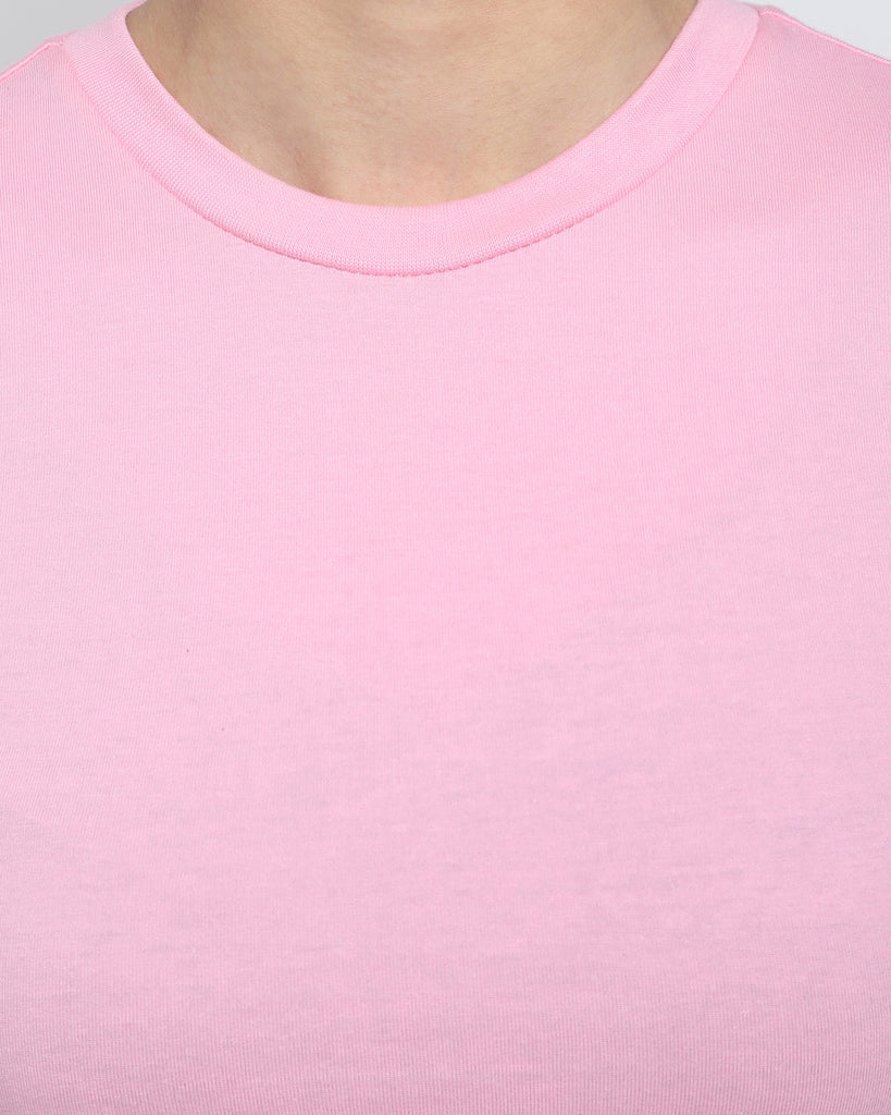 Melangebox Women Crew Neck Top: Solid Pink