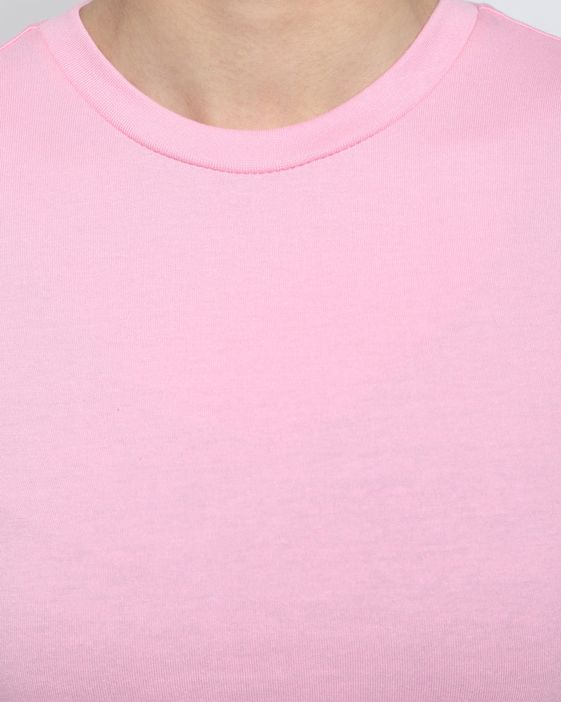 Women Crew Neck Top: Solid Pink