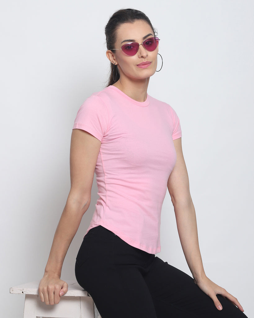 Melangebox Women Crew Neck Top: Solid Pink