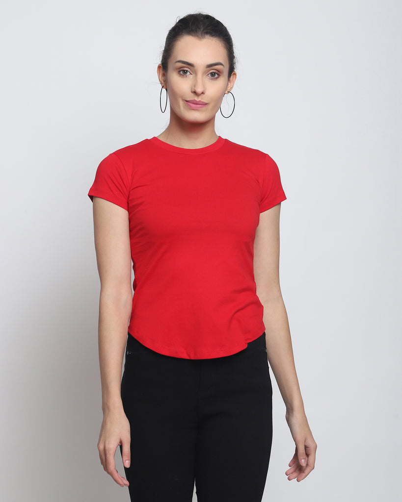 Melangebox Women Crew Neck Top: Solid Red