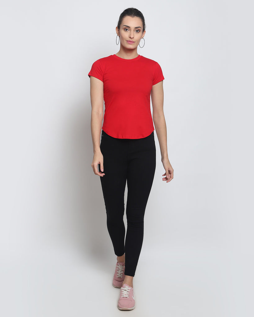 Melangebox Women Crew Neck Top: Solid Red