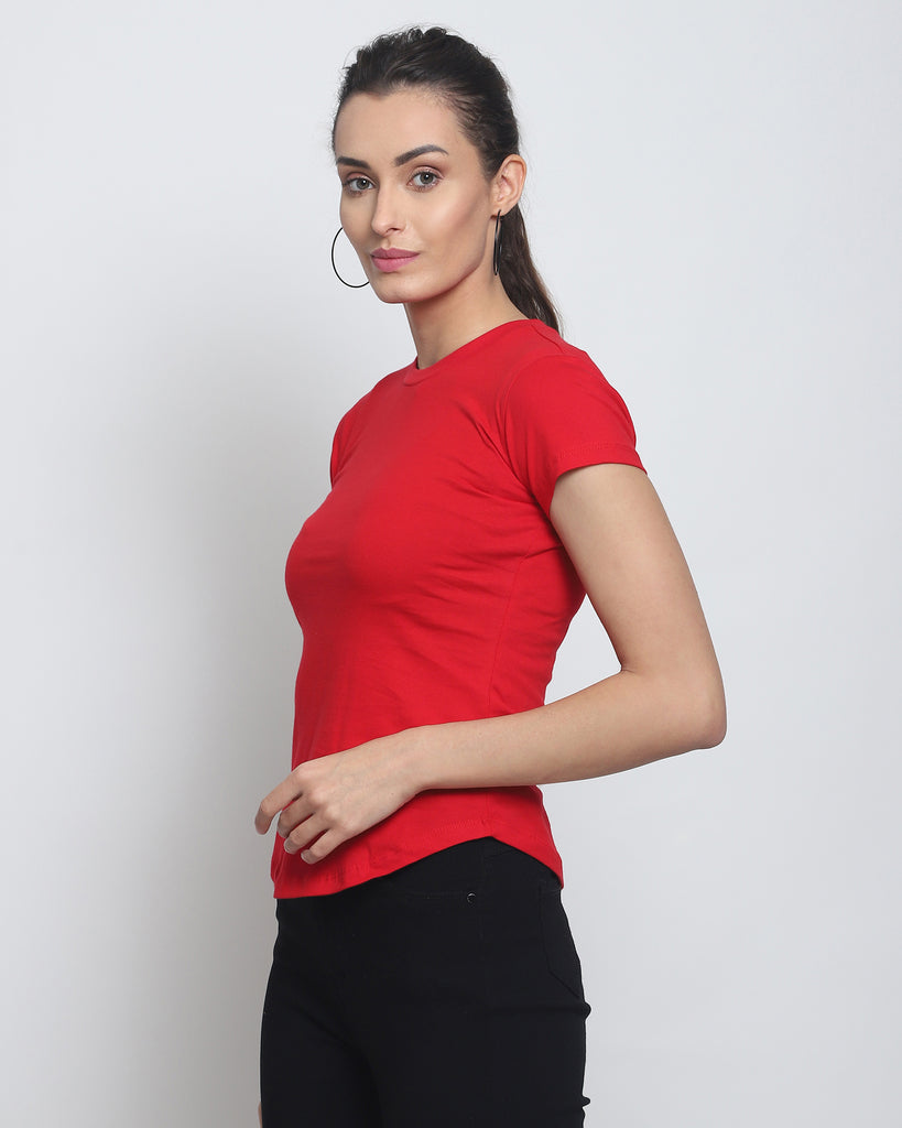 Melangebox Women Crew Neck Top: Solid Red