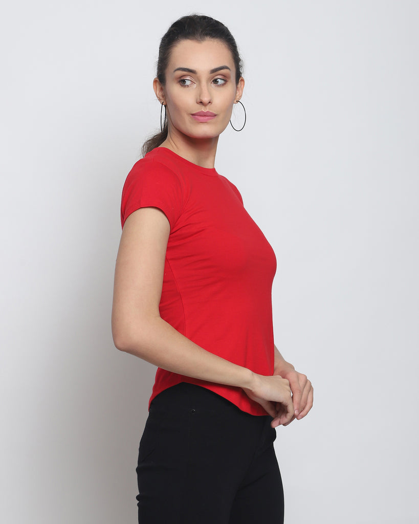 Melangebox Women Crew Neck Top: Solid Red