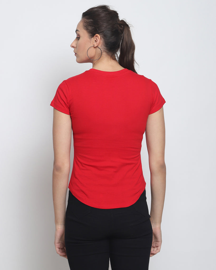 Melangebox Women Crew Neck Top: Solid Red