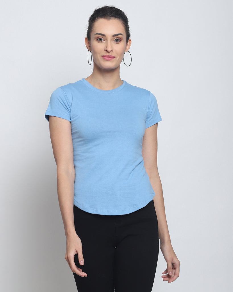 Melangebox Women Crew Neck Top: Cyan Blue