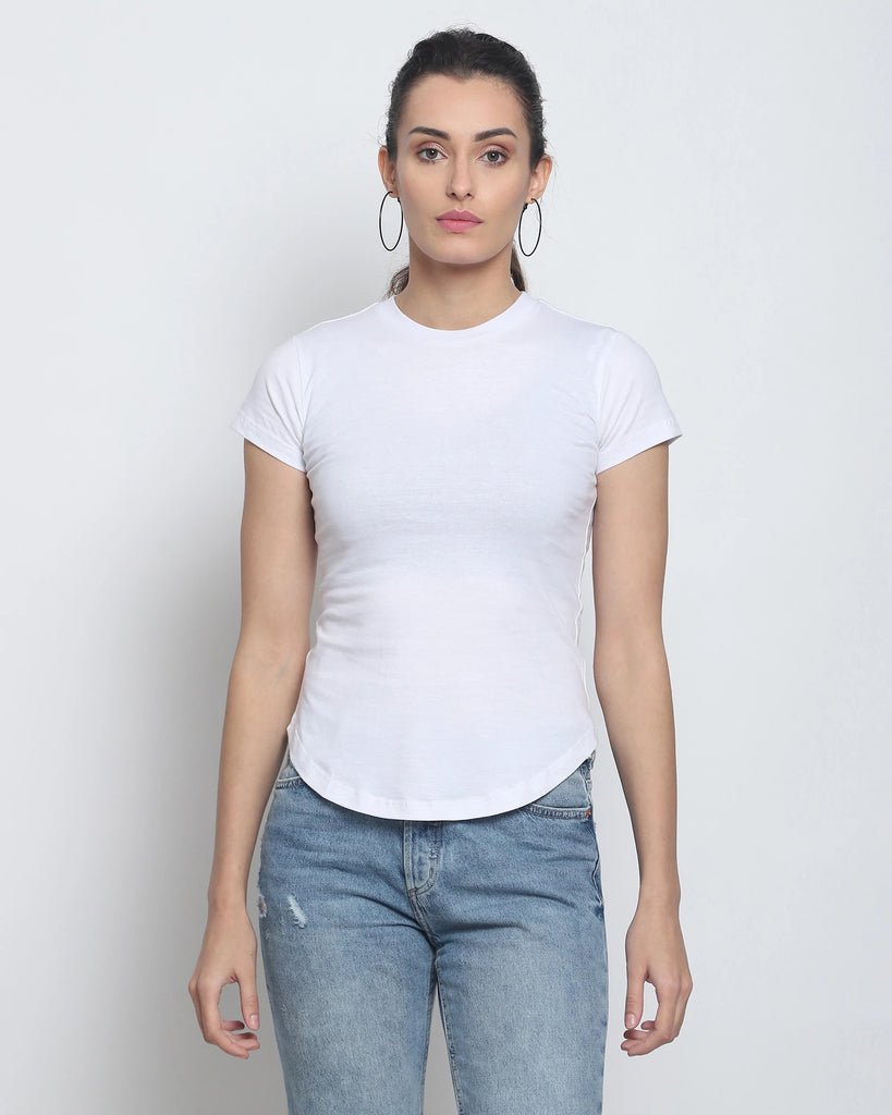 Melangebox Women Crew Neck Top: Solid White