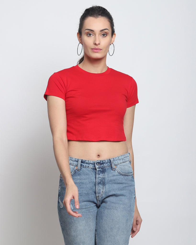 Melangebox Crop Top: Solid Red