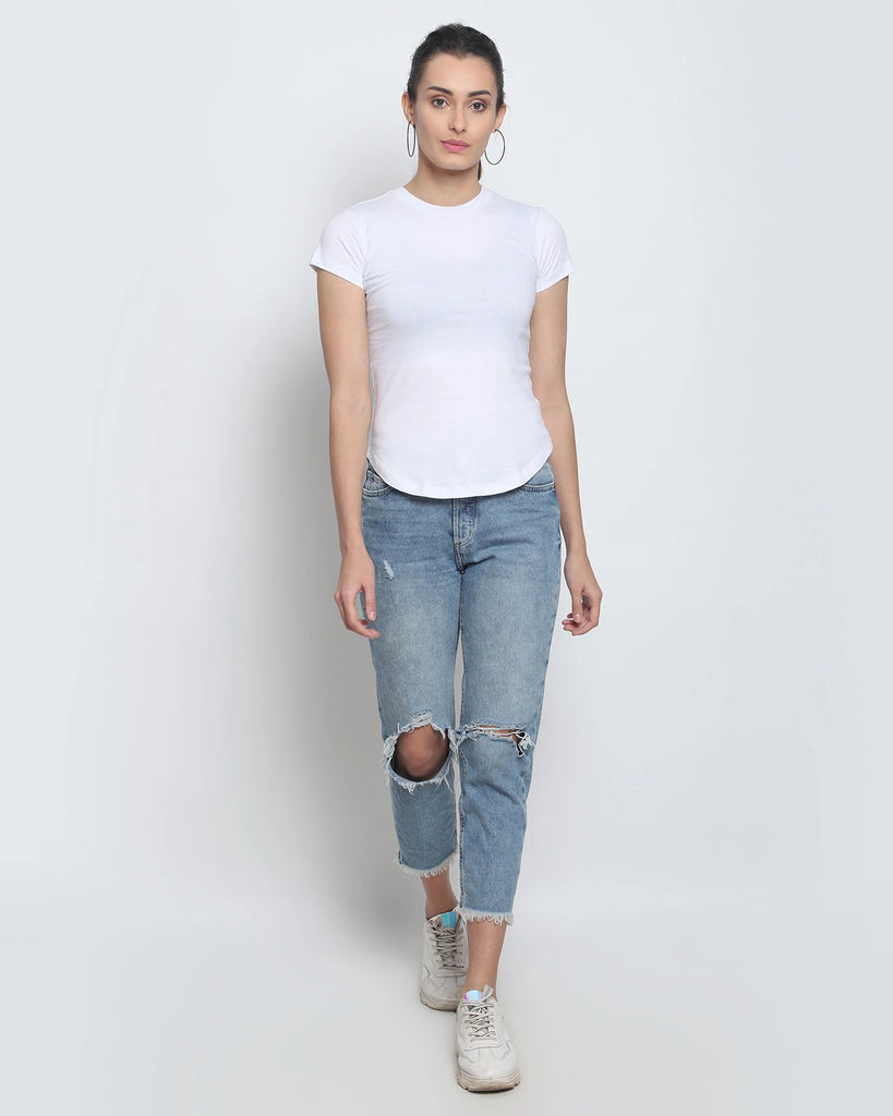 Melangebox Women Crew Neck Top: Solid White