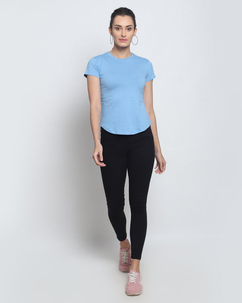 Melangebox Women Crew Neck Top: Cyan Blue