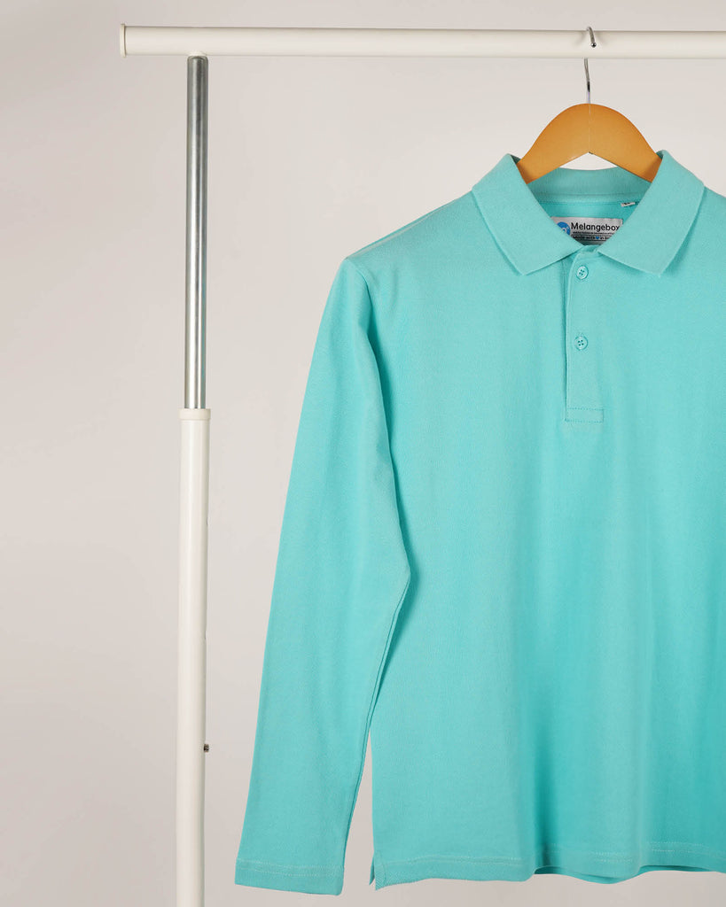 Melangebox Full Sleeves Polo Tee: Robin Egg Blue