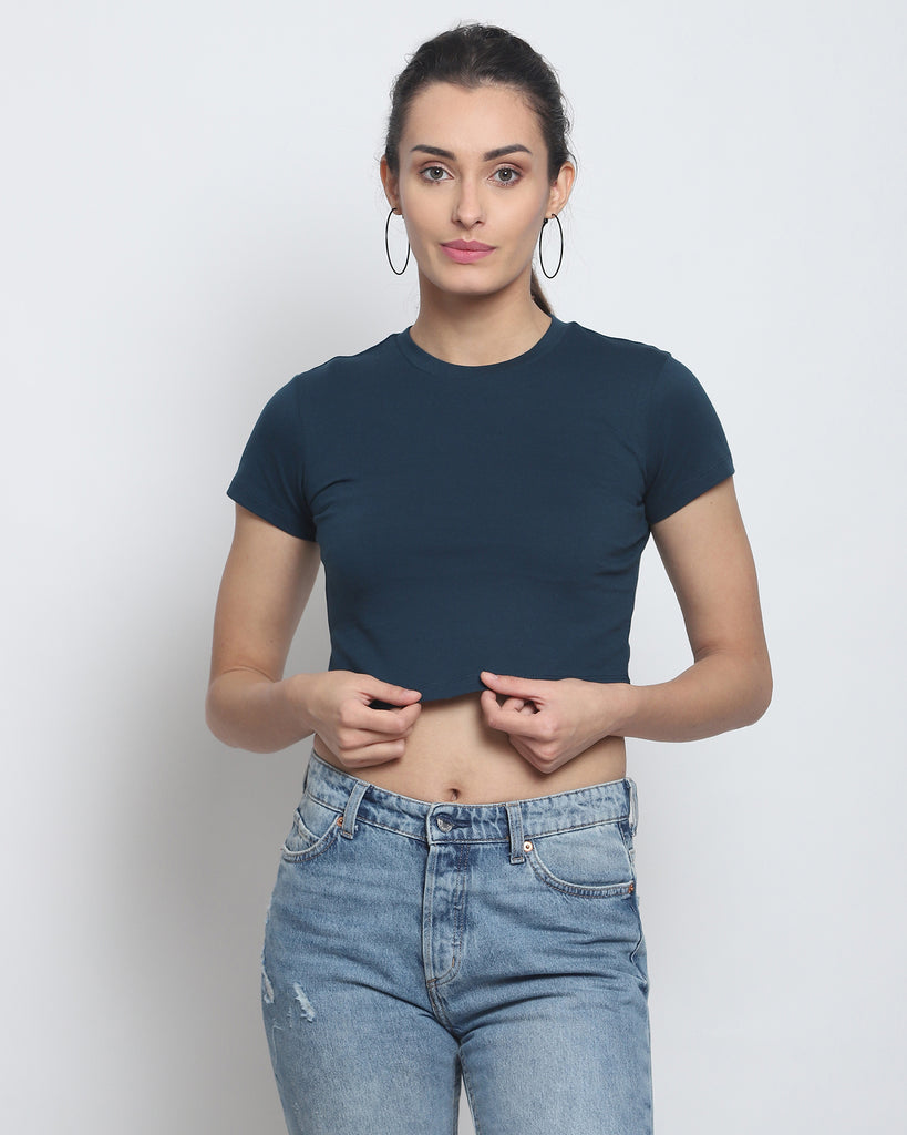 Melangebox Crop Top: Solid Deep Teal Blue